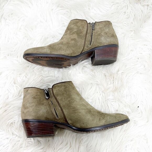 Sam Edelman Womens Size 9.5 Suede Olive Green Petty Ankle Zip Booties Leather - Picture 5 of 16